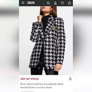River Island collarless houndstooth plaid boucle blazer co-ord in black